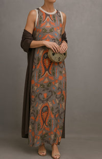 Letizia | Women's Matching Open Front Coat Maxi Dress in Light Gray