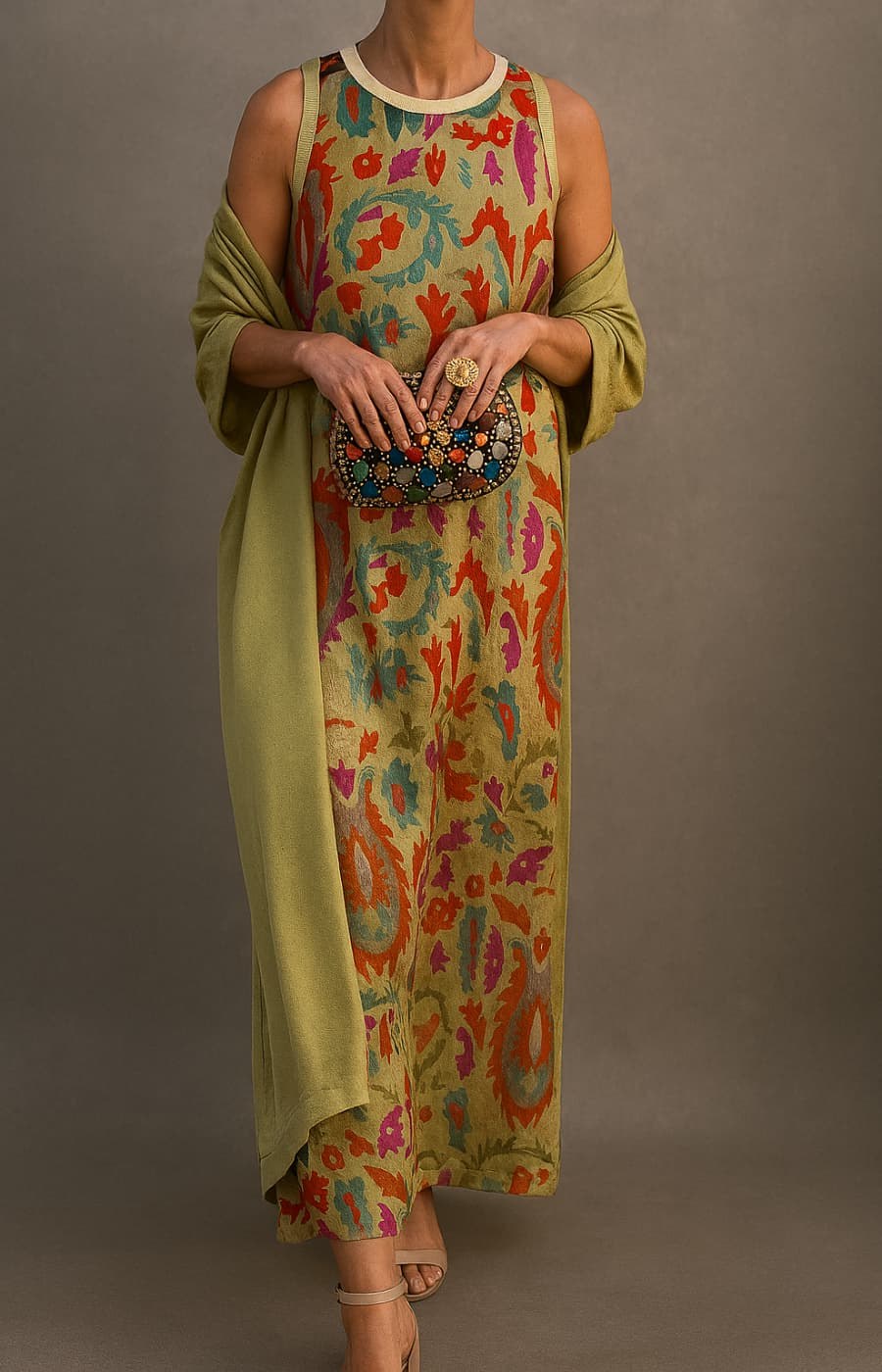 Letizia | Women's Matching Open Front Coat Maxi Dress in Light Green