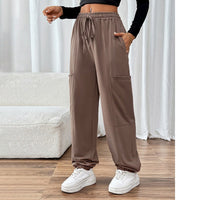 Lettice | Women's Elastic Waist Pockets Casual Pants – Dress Pants in Brown
