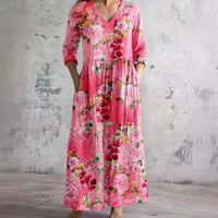 Lettice | Women's Maxi Floral with V-Neck Dress in Pink