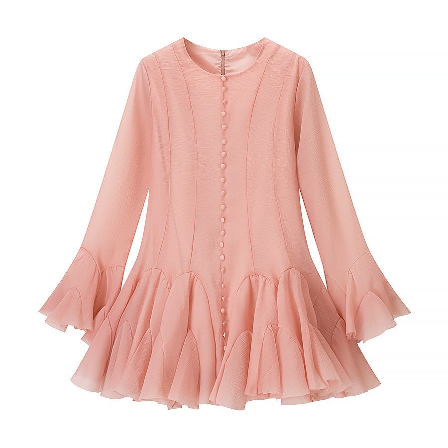 Lia | Women's Flowing Ruffle Fringe Dress – Casual Dress in Pink