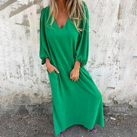 Lia | Women's Maxi V-Neck with Pocket Dress in Green