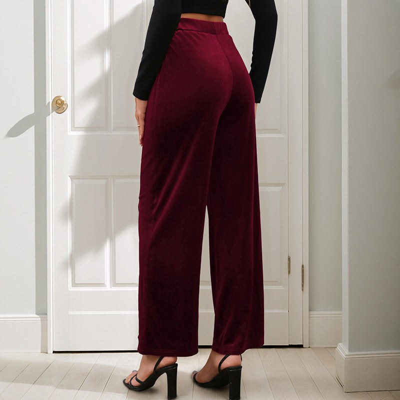 Lia | Women's Elastic Waist Wide Leg Pants in Wine Red