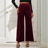 Lia | Women's Elastic Waist Wide Leg Pants in Wine Red