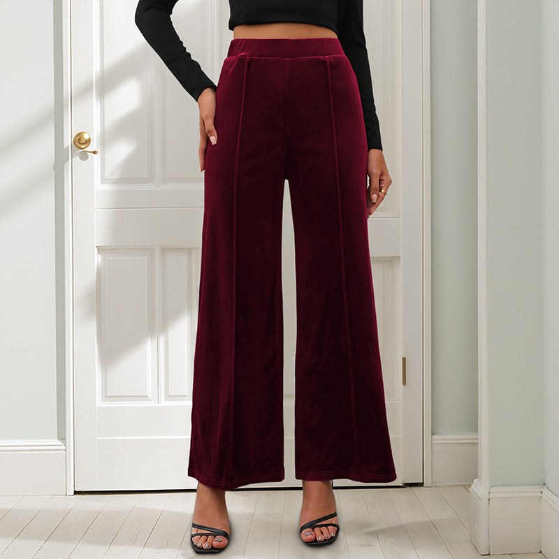 Lia | Women's Elastic Waist Wide Leg Pants in Wine Red