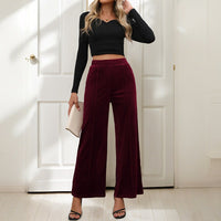 Lia | Women's Elastic Waist Wide Leg Pants in Wine Red