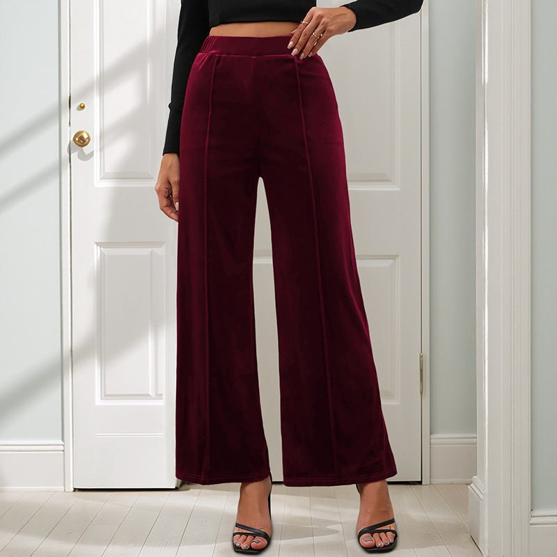 Lia | Women's Elastic Waist Wide Leg Pants in Wine Red