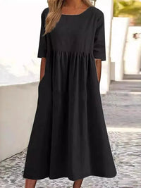 Liana | Women's Midi Round Neck Dress in Black