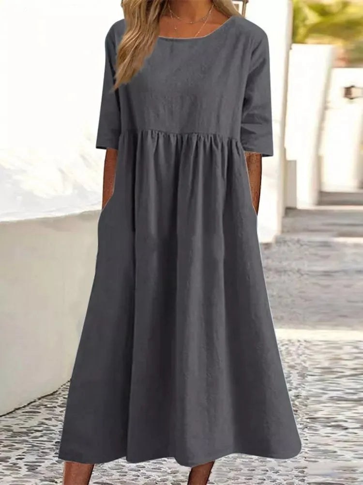 Liana | Women's Midi Round Neck Dress in Dark Gray