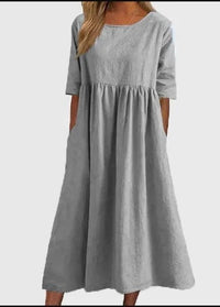 Liana | Women's Midi Round Neck Dress in Gray