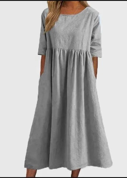 Liana | Women's Midi Round Neck Dress in Gray