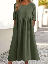 Liana | Women's Midi Round Neck Dress in Green