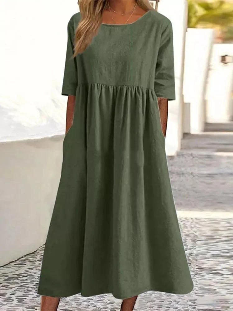Liana | Women's Midi Round Neck Dress in Green