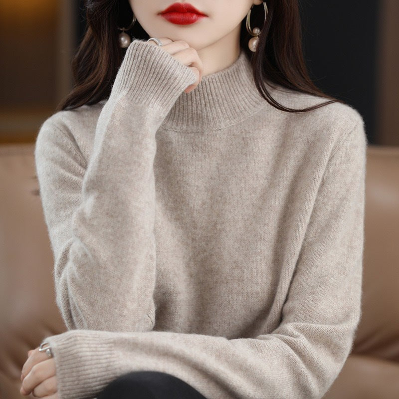 Liana | Women's Stand Collar Knit Sweater in Khaki