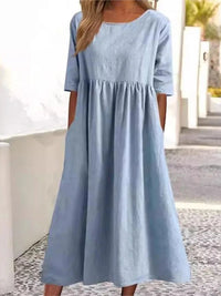 Liana | Women's Midi Round Neck Dress in Light Blue