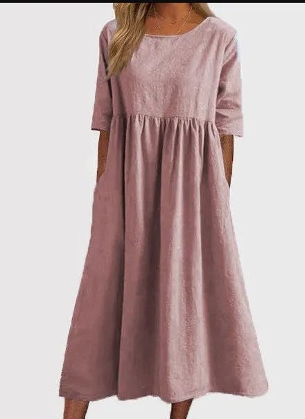 Liana | Women's Midi Round Neck Dress in Pink