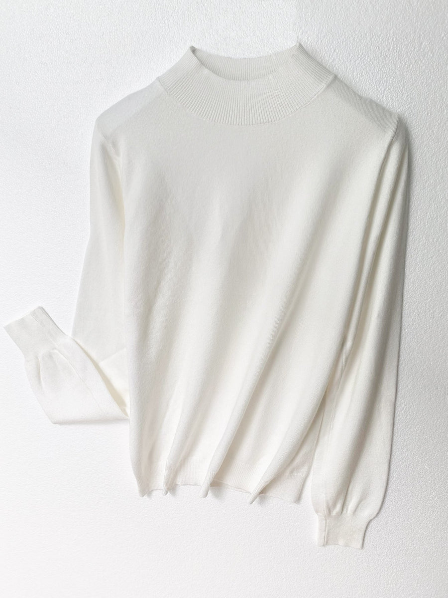 Liana | Women's Stand Collar Knit Sweater in White