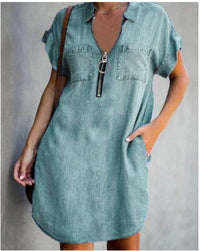 Liberty | Women's Zip Pockets Dress – Casual Dress in Water Blue