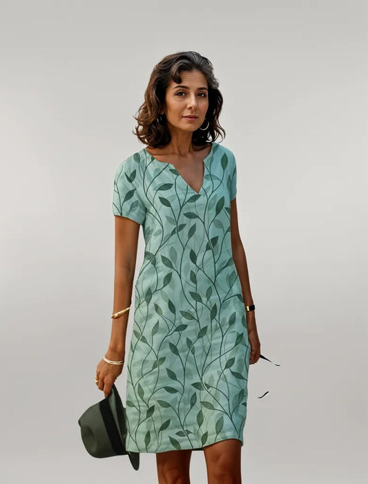 Liberty | Women's Mini Leaf Print Dress in Light Green