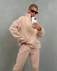 Liesbeth | Women's Zip Fleece Two-Piece Set in Apricot