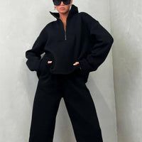 Liesbeth | Women's Zip Fleece Two-Piece Set in Black