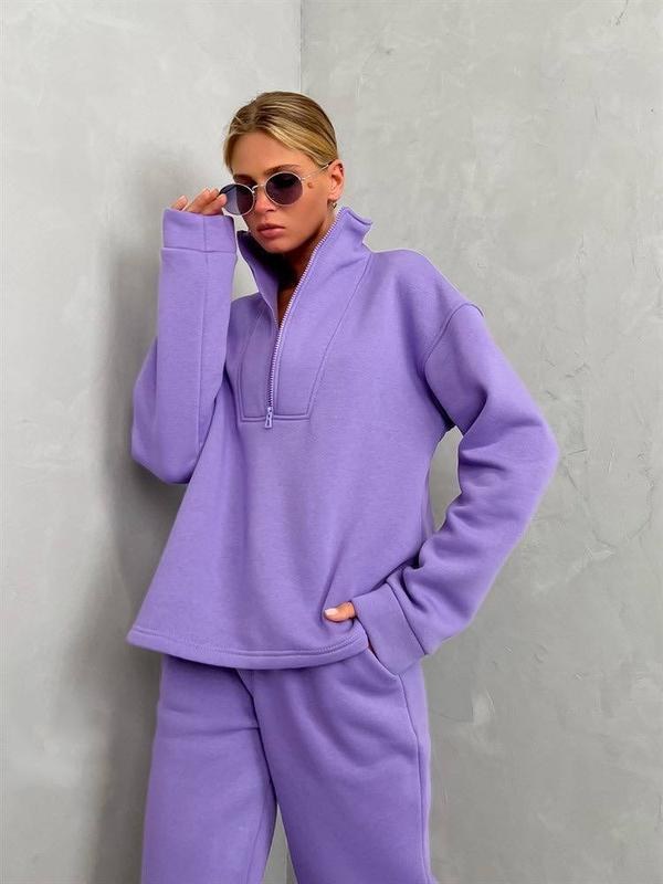 Liesbeth | Women's Zip Fleece Two-Piece Set in Purple