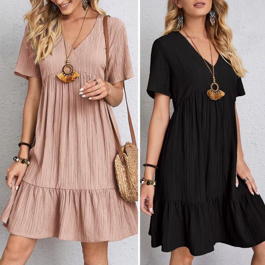 Lilac | Women's Mini Tiered with V-Neck Dress