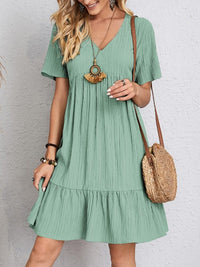 Lilac | Women's Mini Tiered with V-Neck Dress in Light Green