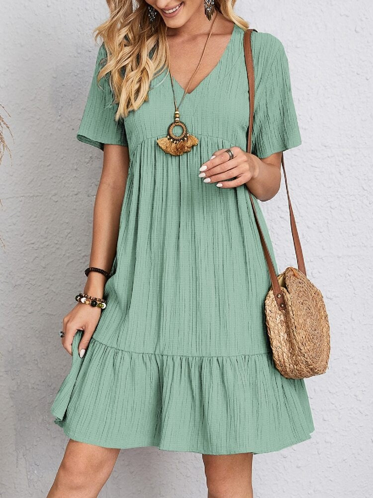 Lilac | Women's Mini Tiered with V-Neck Dress in Light Green