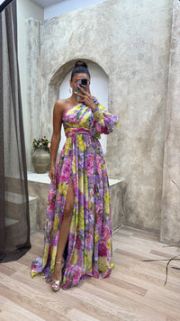 Liliana | Women's One Shoulder Floral Split Maxi Dress in Violet