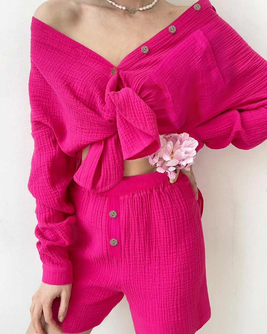 Lilith | Women's Long Sleeve Pockets Shirt in Red