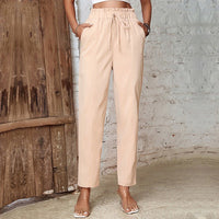 Lilith | Women's Elastic Waist Pockets Pants – Dress Pants in Beige