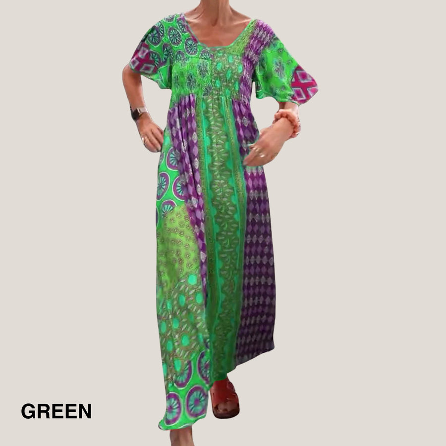 Lilith | Women's Paisley Maxi Short Sleeve Dress in Light Green