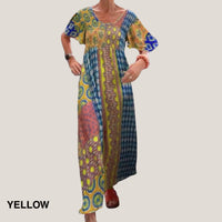 Lilith | Women's Paisley Maxi Short Sleeve Dress in Yellow