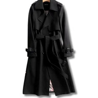 Lindsay | Women's Classic Fitted Winter Trench Coat with Belt in Black