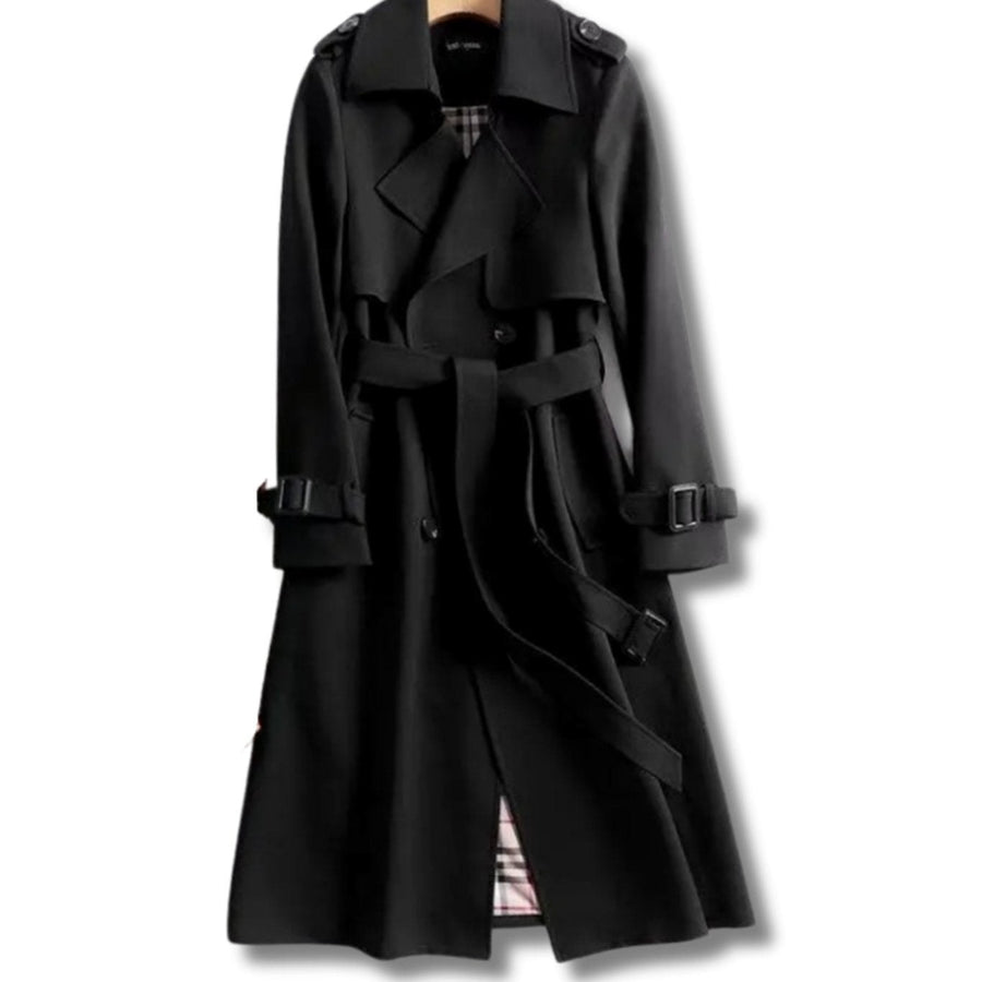 Lindsay | Women's Classic Fitted Winter Trench Coat with Belt in Black