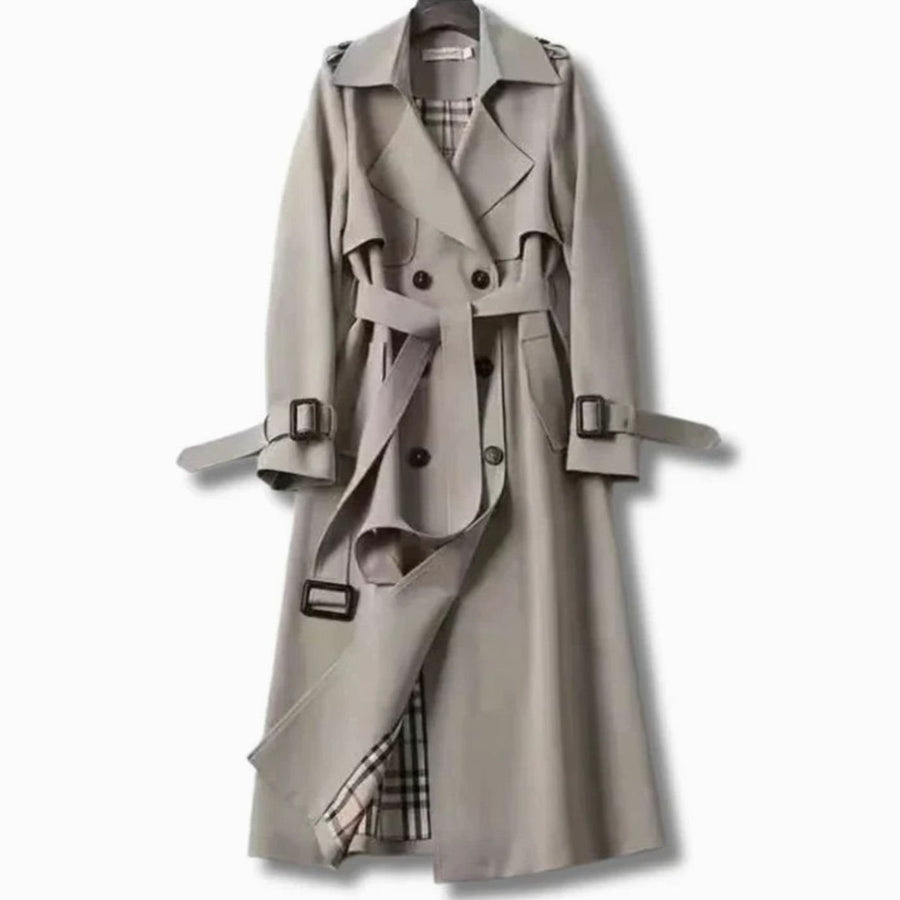 Lindsay | Women's Classic Fitted Winter Trench Coat with Belt in Gray