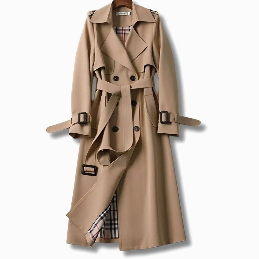 Lindsay | Women's Classic Fitted Winter Trench Coat with Belt in Khaki