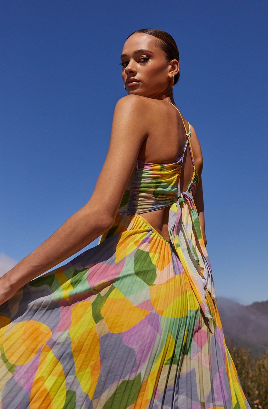 Linnea | Women's Pleated Maxi Cross Tie Back Dress