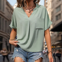 Lisabetta | Women's V-Neck Blouse Top in Minz Green