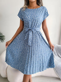 Lisbeth | Women's Pleated Tie Waist Dress in Light Blue