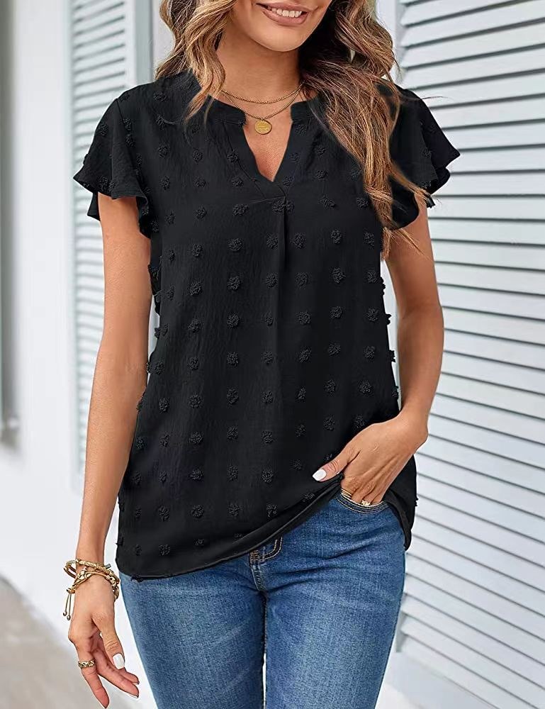 Livia | Women's Ruffle Detail Elegant Blouse in Black