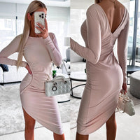 Livia | Women's Asymmetric Bodycon Long Sleeve Ruched Dress