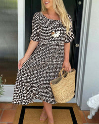 Livia | Women's Polka Dot Midi Short Sleeve Dress in Black
