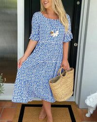 Livia | Women's Polka Dot Midi Short Sleeve Dress in Blue