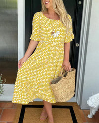 Livia | Women's Polka Dot Midi Short Sleeve Dress in Yellow