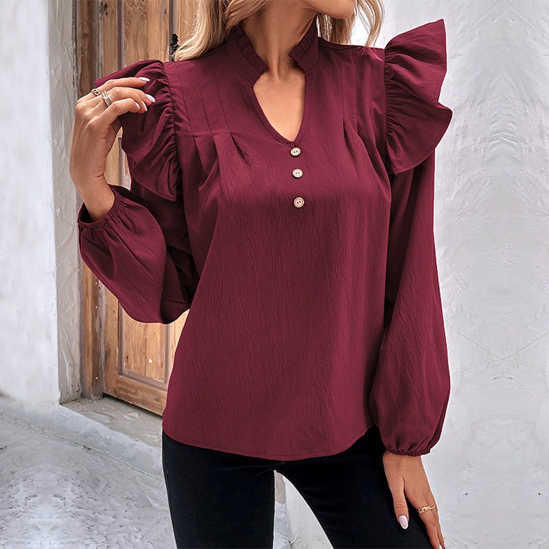 Lodovica | Women's Ruffle Detail Blouse in Wine Red