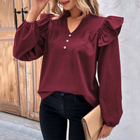 Lodovica | Women's Ruffle Detail Blouse in Wine Red