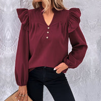 Lodovica | Women's Ruffle Detail Blouse in Wine Red