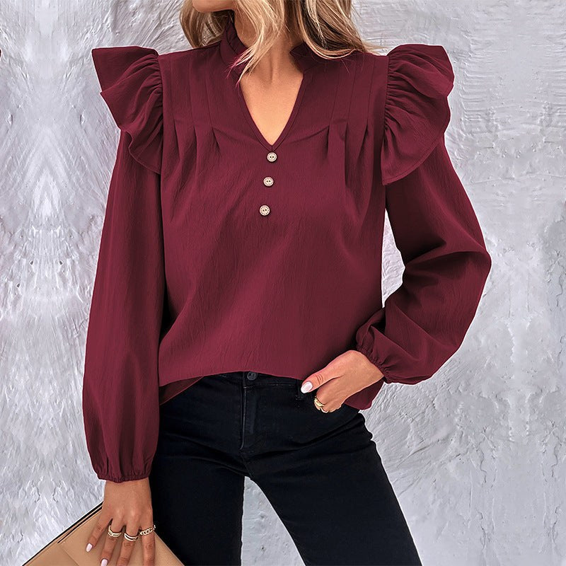 Lodovica | Women's Ruffle Detail Blouse in Wine Red